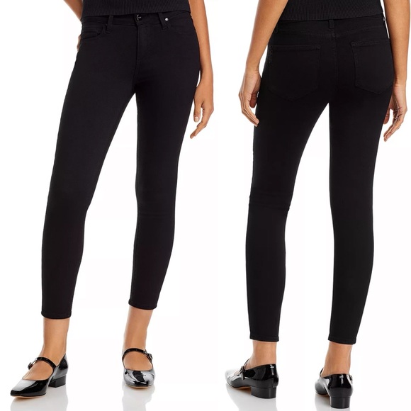 Paige Mid Rise Verdugo Crop Skinny Jeans in Black Overdye - Picture 2 of 14